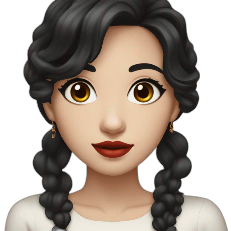 Beautiful woman,Black hair,wavy hair，long hair,White skin,oval face,big eyes,Blackeyes,Red lips,Chinese emoji