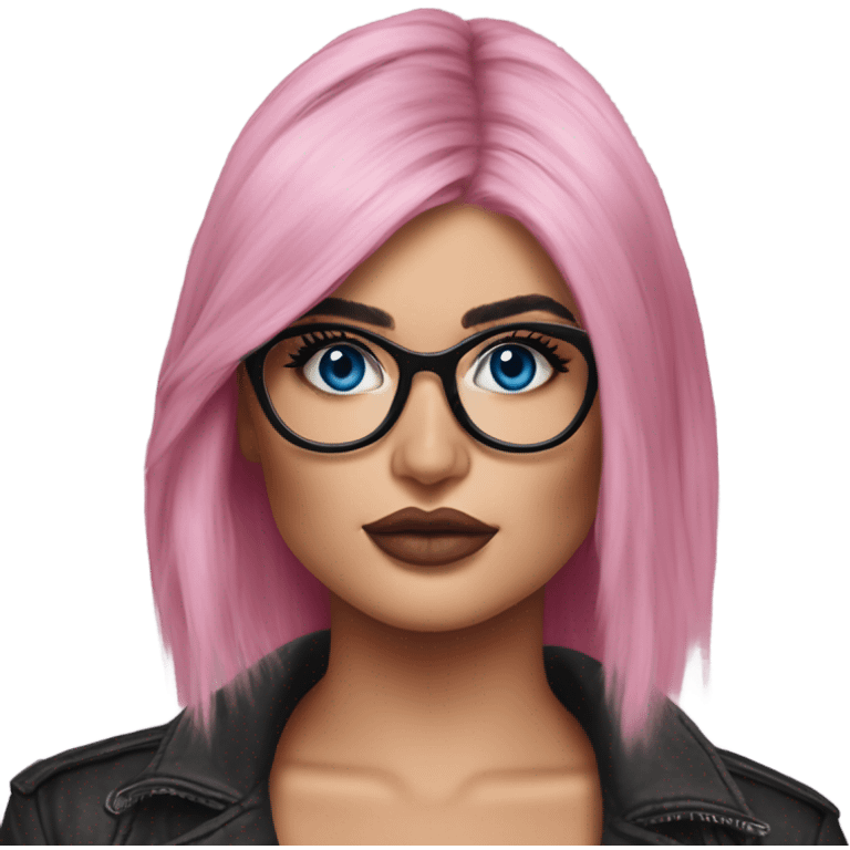 Photo Realistic kylie jenner stylish pink hair BLUE eyes and glasses rock chick emoji