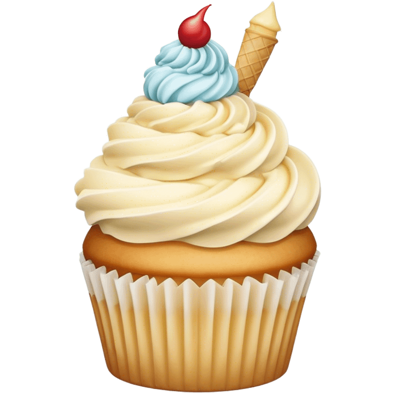 Vanilla birthday cake cupcake with ice cream shaped frosting  emoji