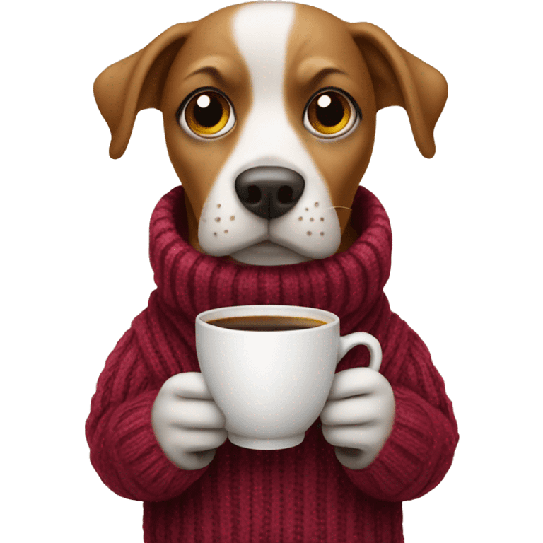 Dog with a cup of coffee wearing a sweater emoji