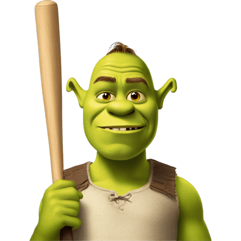 Shrek with a cricket bat emoji