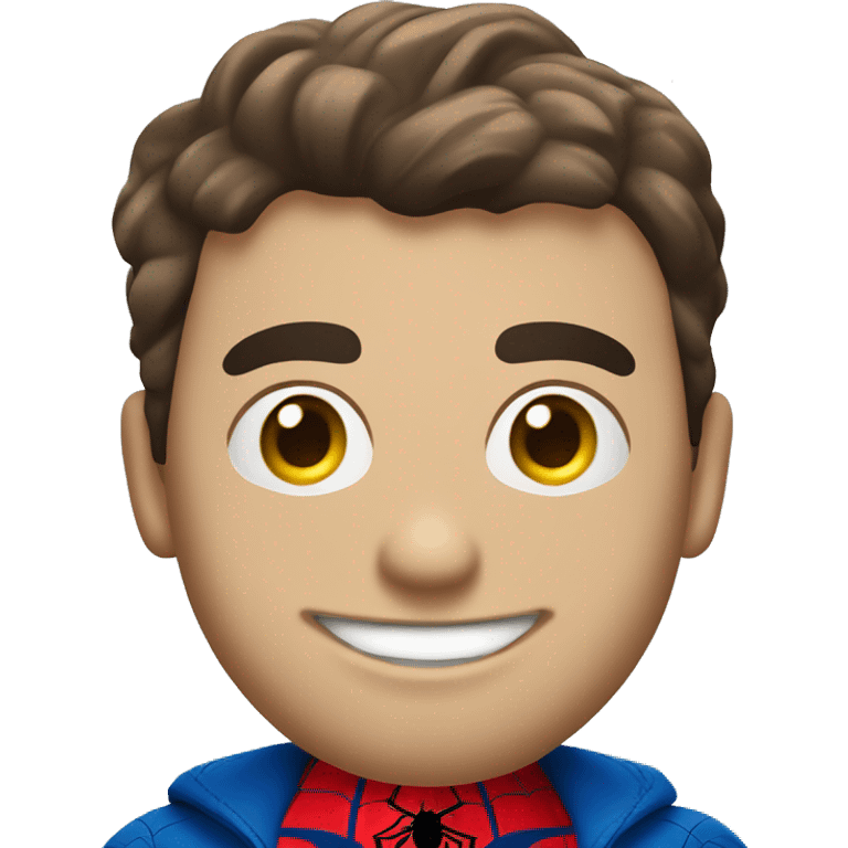 "Create an emoji-style Spider-Man with a round face, large white eyes, and a red and blue suit with a spider emblem. Keep the design simple and playful, with a minimal background." emoji