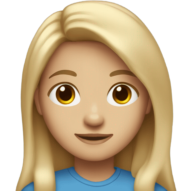 A blond girl with shoulder-length squares and brown eyes in a blue shirt emoji