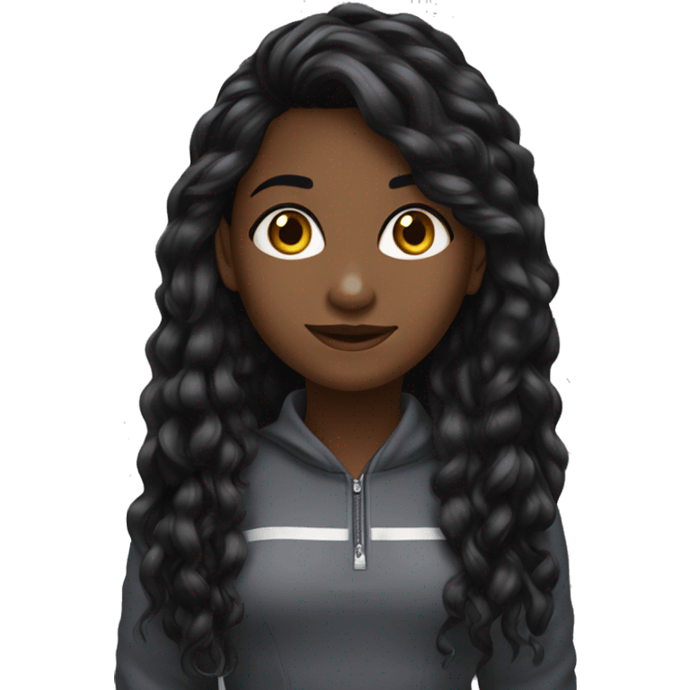 menina de olhos preto  cabelo muito longo cabelo preto e cabelo cacheado emoji