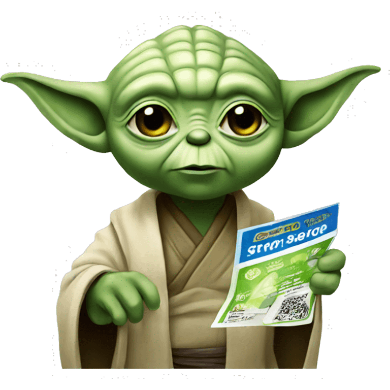 Yoda holding a coupon emoji