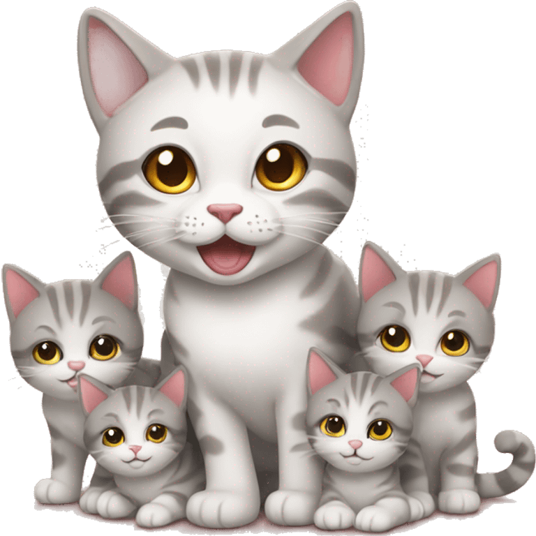 happy cat with seven kittens emoji