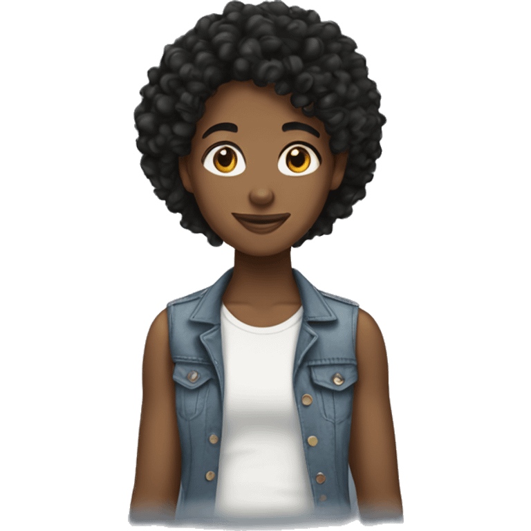 A black teen with curly black hair emoji