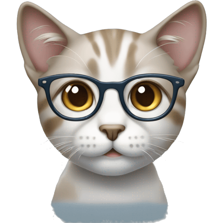 cute cat, glasses, white, grey, brown, blue eyes emoji