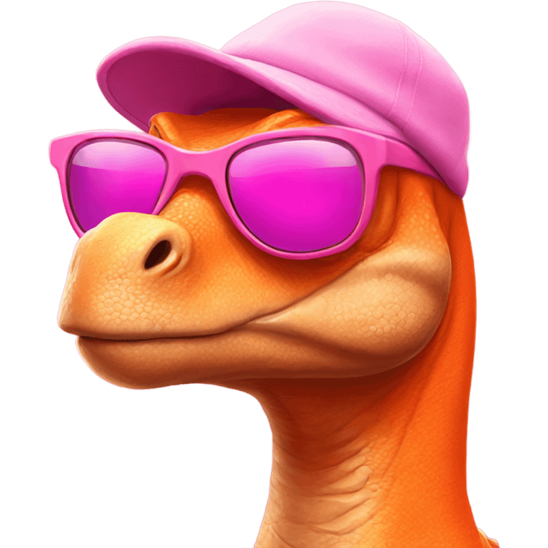 Dinosaur wearing pink sunglasses and orange beany hat emoji