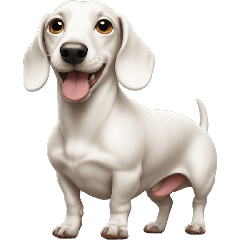 White dachshund with huge muscles emoji