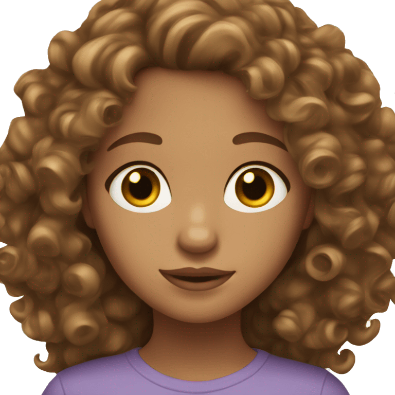 Brown haired curly girl with hazel eyes tan skin emoji