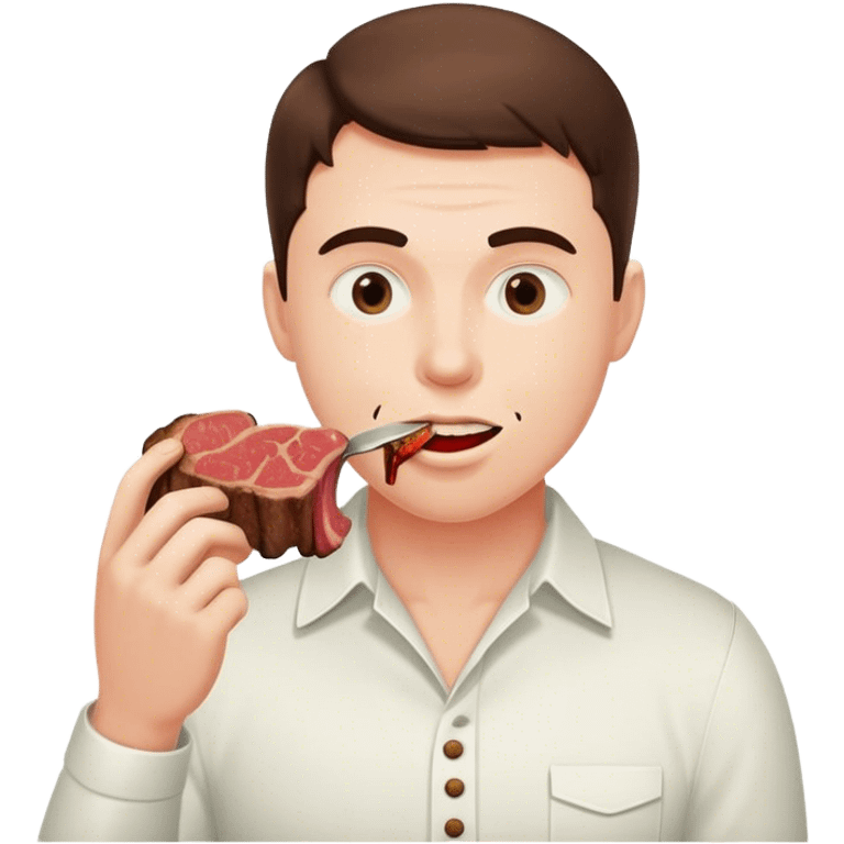 photorealistic Trump eating a steak shaped like an earth emoji