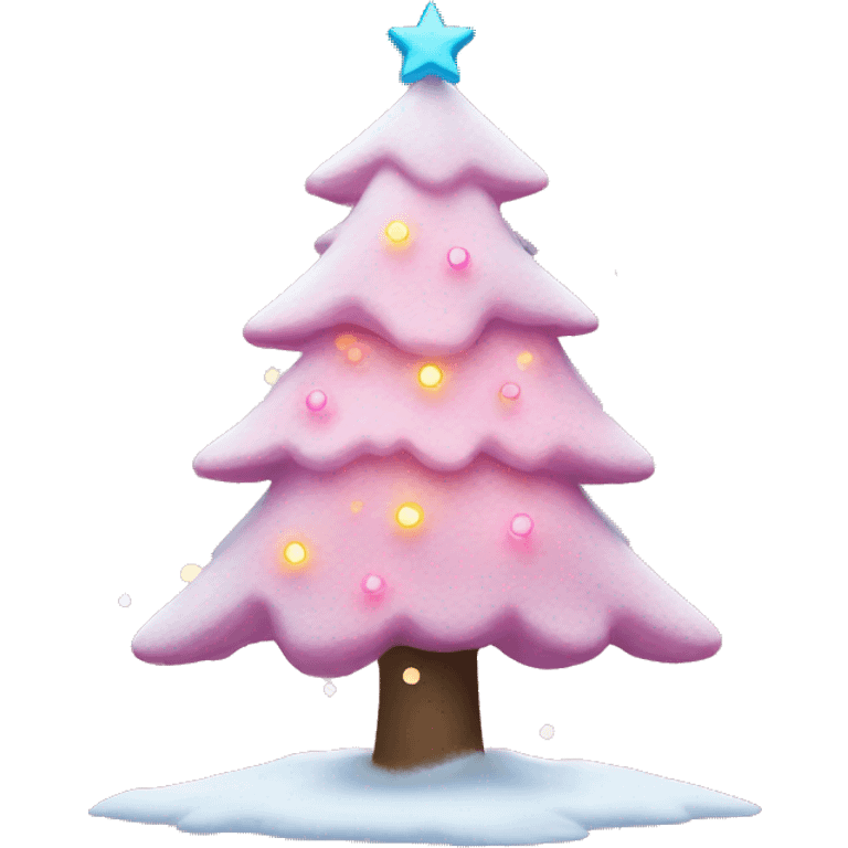 Snowy pink Christmas tree with colorful string lights emoji