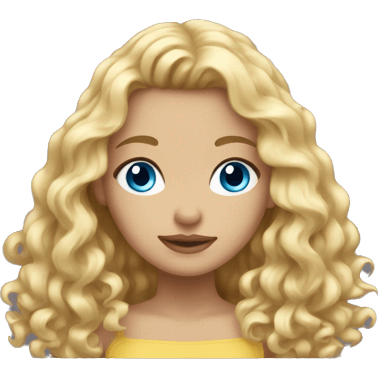 Short girl with long curly blonde hair and blue eyes emoji