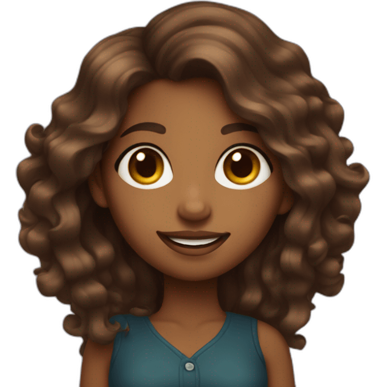 Brown girl with long wavy hair big eyes smily face works as a designer emoji