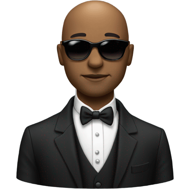 Black bald man with sunglasses in tuxedo  emoji