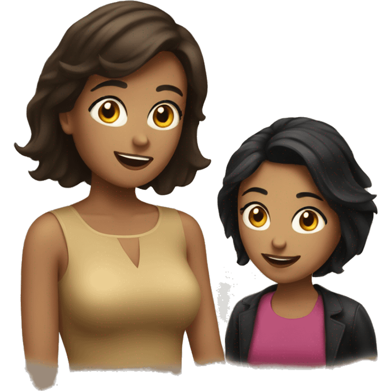 Brunette and black haired woman chatting emoji