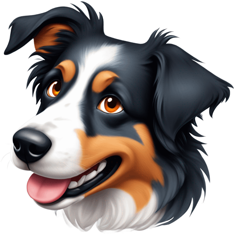 Border collie bleu merle yeux bleu balle orange dans la bouche  emoji