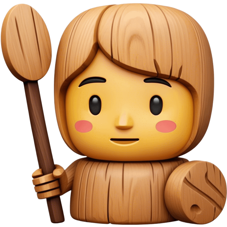 Wood sculpture icon, carved wooden figure, natural wood texture, minimalistic style, clean lines, no extra details, on a white background. emoji