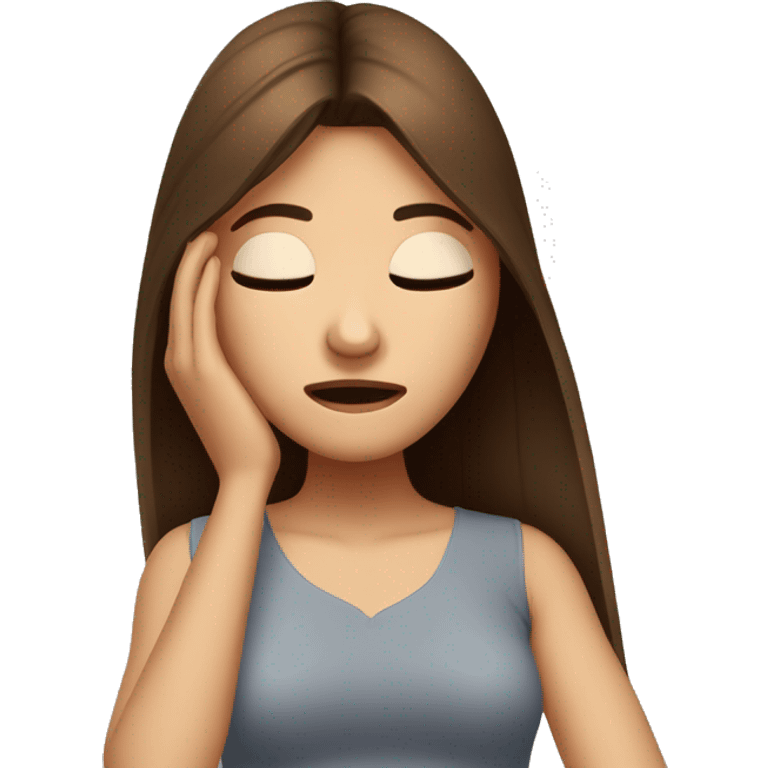 Brown straight hair girl with headache rubbing head emoji