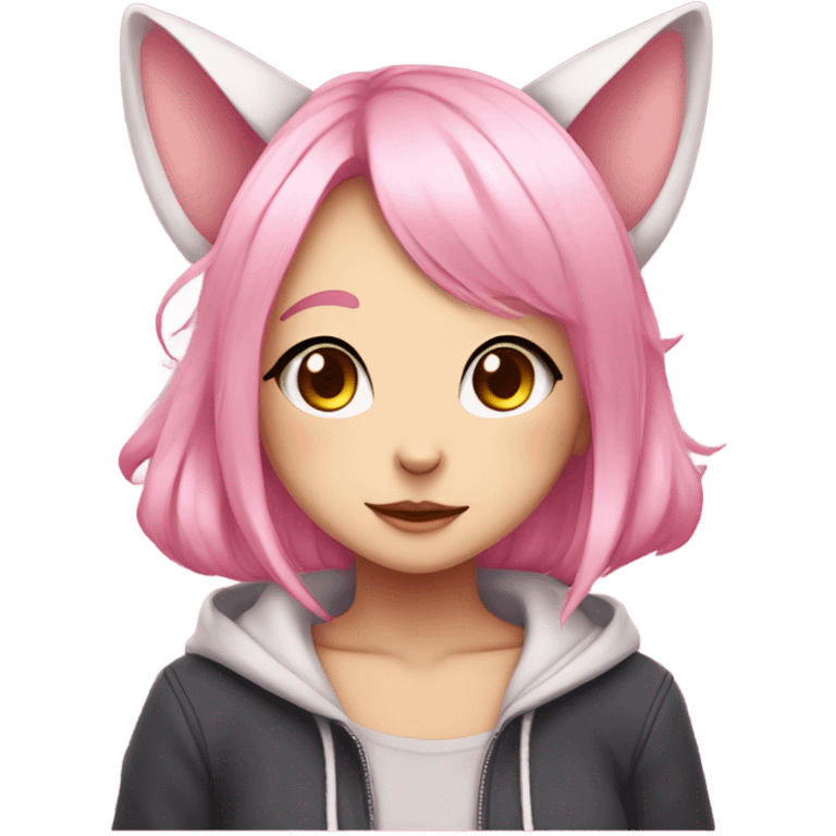 anime cat girl with pink hair blushing emoji