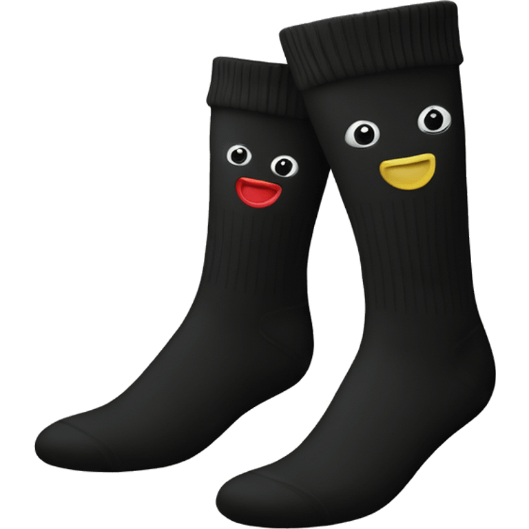 a pair of black socks adorned  emoji