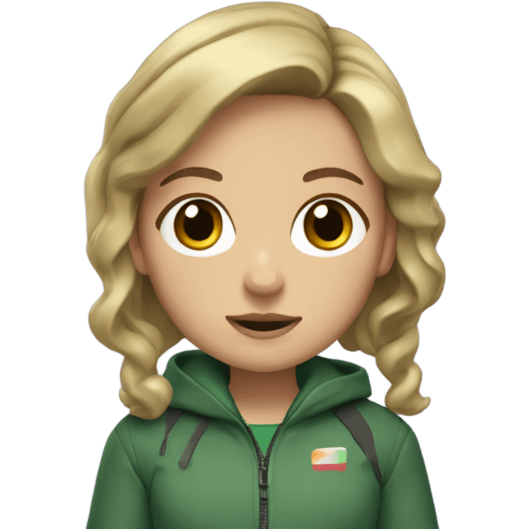 girl with brown hair with blonde highlights in a squid games green jacket emoji