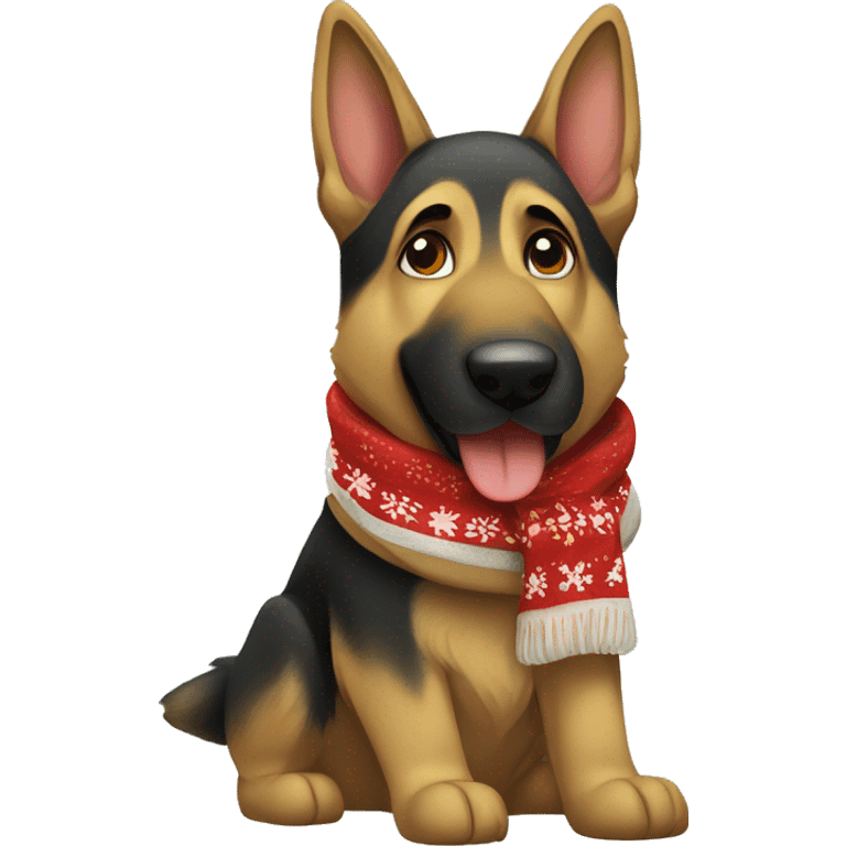 german shepherd with a christmas scarf  emoji