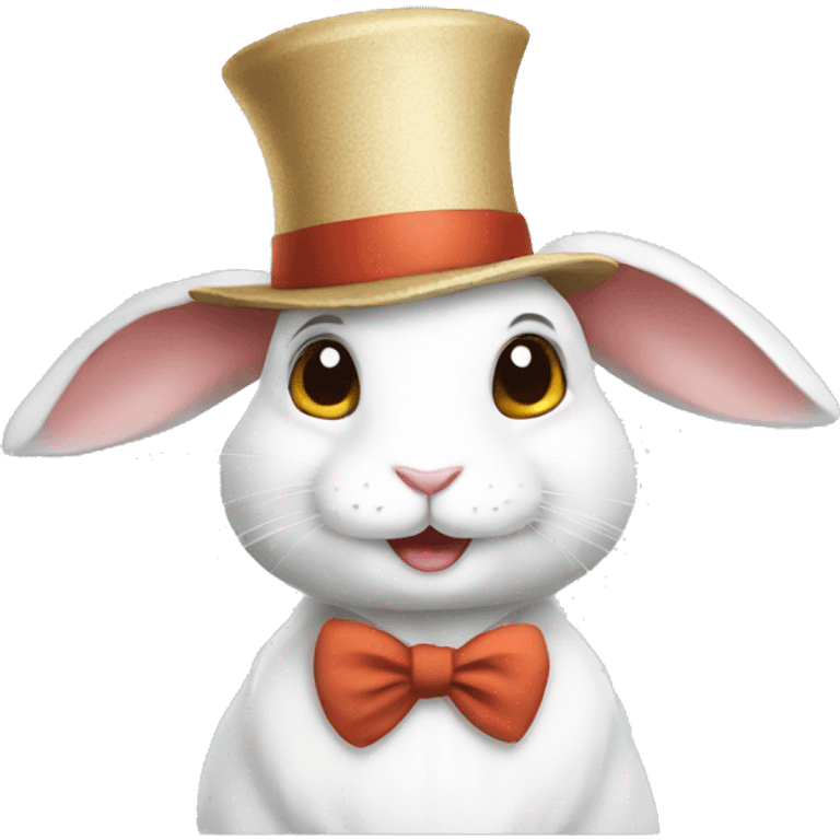 A white rabbit wearing a charming hat emoji