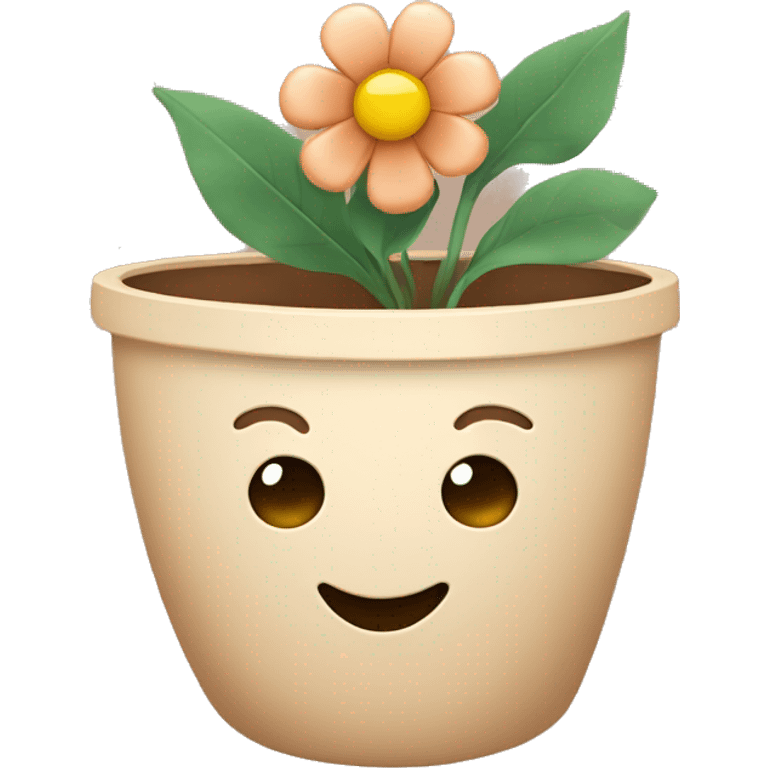 there is a pot in pastel brown colors and a flower in it emoji