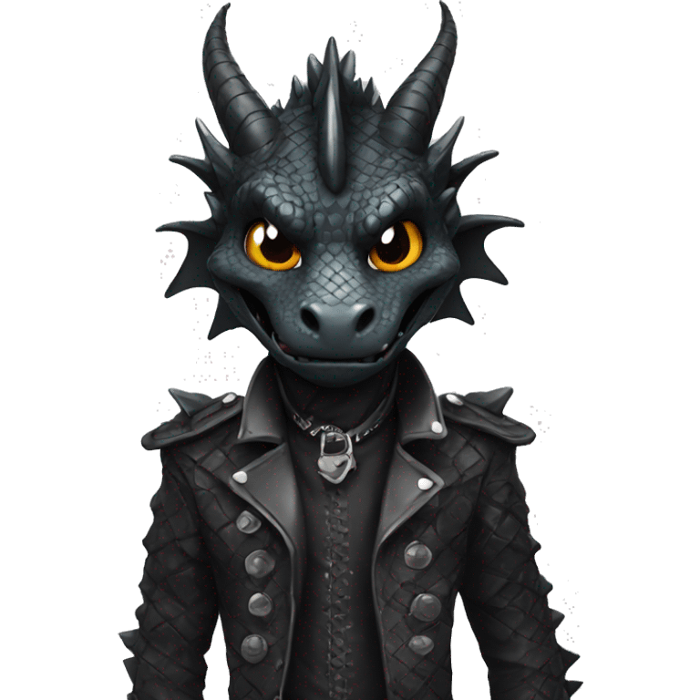 Black dragon dressed in punk clothes with chequer markings emoji