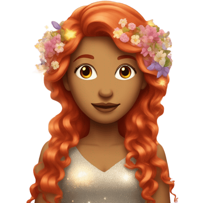 Long Red haired woman with flowers in her hair surrounded by sparkles  emoji