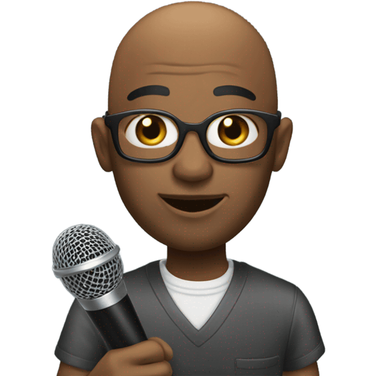 Black bald man with microphone  emoji