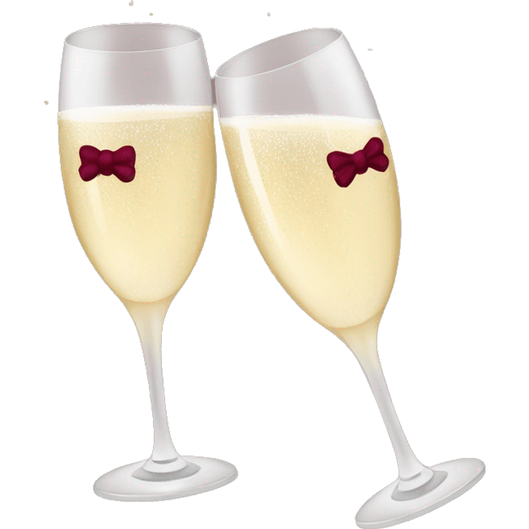 Two glasses of champagne cheering with burgundy bows emoji