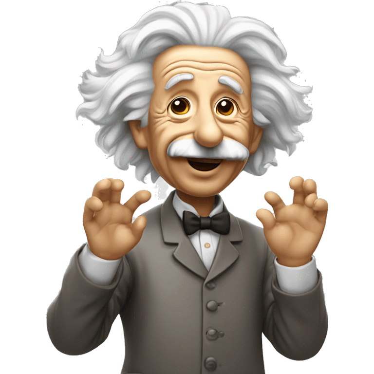 albert einstein with wawing hand and is happy emoji