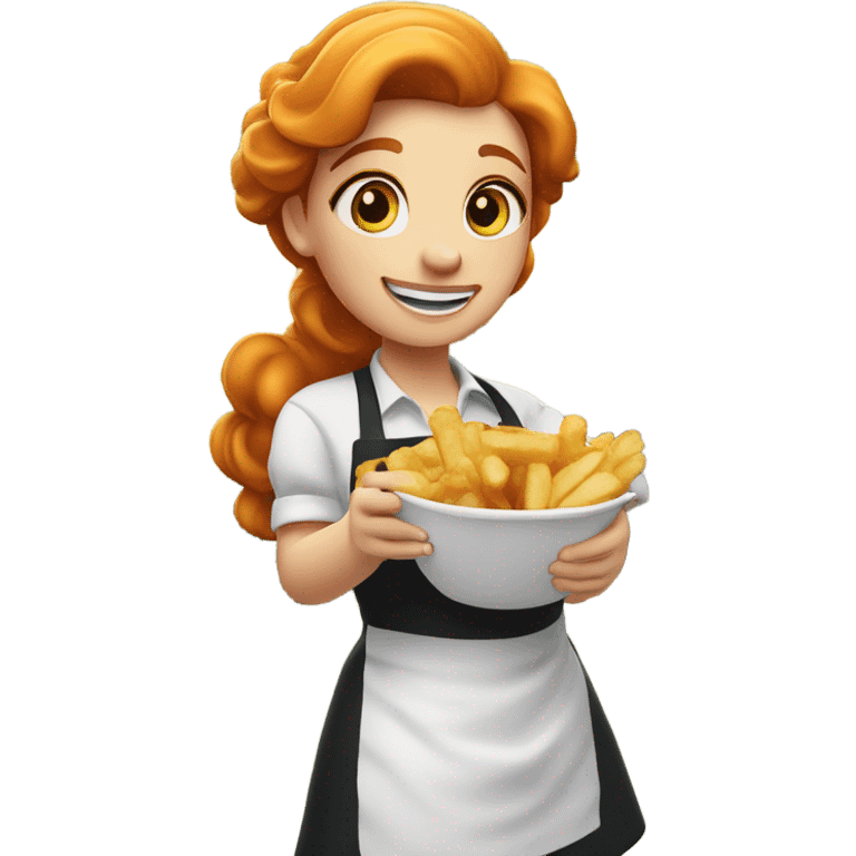 ginger girl at fish and chips shop called brittania fisheries emoji