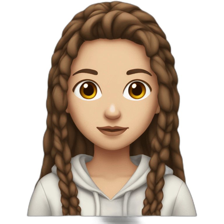 white girl with long brown dreadlocks, brown eyes, and a black hoodie emoji