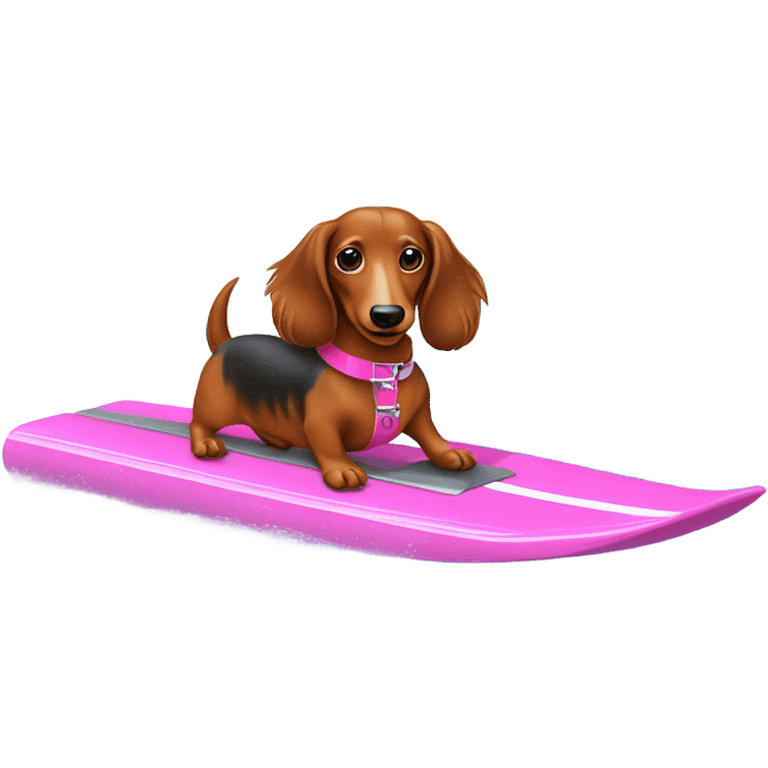 Long haired miniature dachshund red colour with pink collar waterskiing emoji