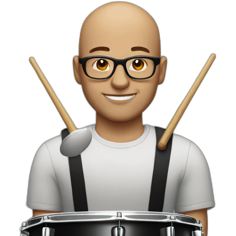 Bald Guy wearing rounded glasses and playing drums emoji