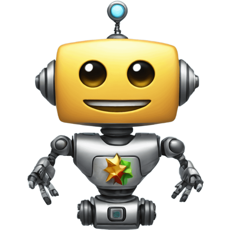 a robot holding a festive emoji emoji