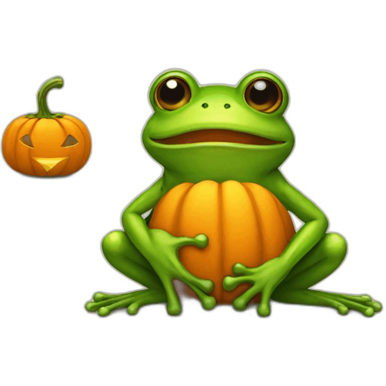 Halloween  frog with pumpkin emoji