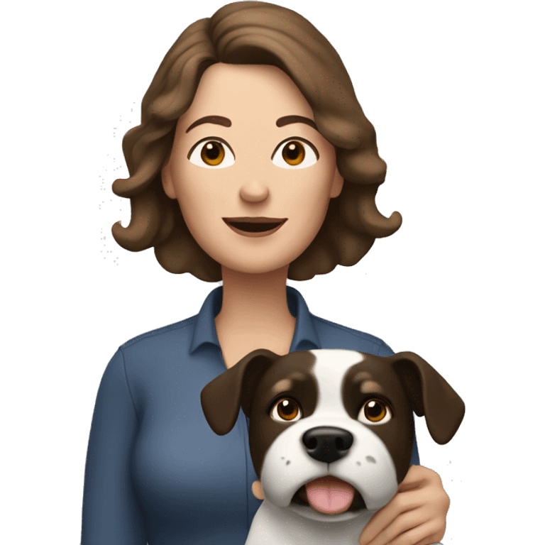 middle aged woman with brown hair with black and white dog emoji