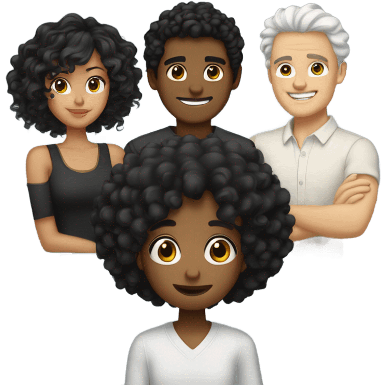 1 male tan, taller, black curly hair and 1 female white, wavy hair, black hair color hugging  emoji