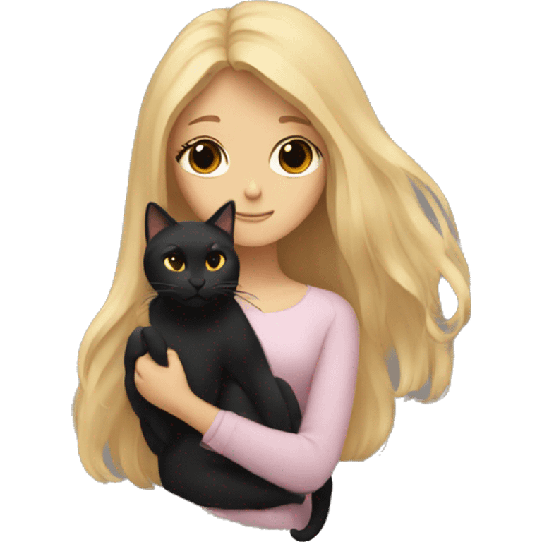 Dark blonde woman with long hair hugging a black cat with flowers emoji