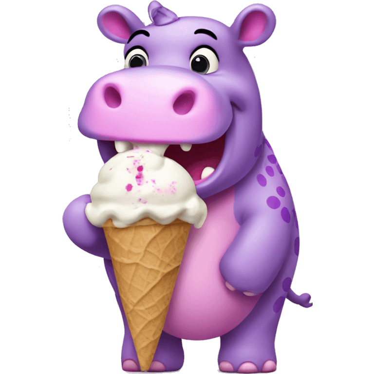 Pink hippo with purple spots eating ice cream  emoji