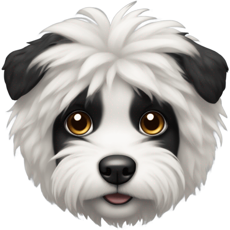 Fluffy dog with black face and white chest with black patches face only  emoji