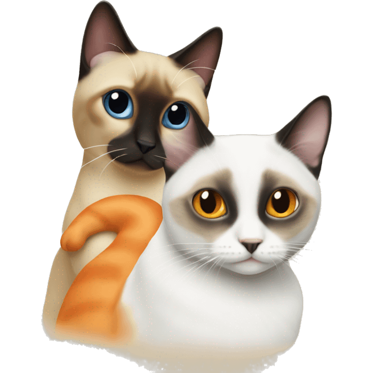 A Siamese cat and a orange and white cat being friends  emoji