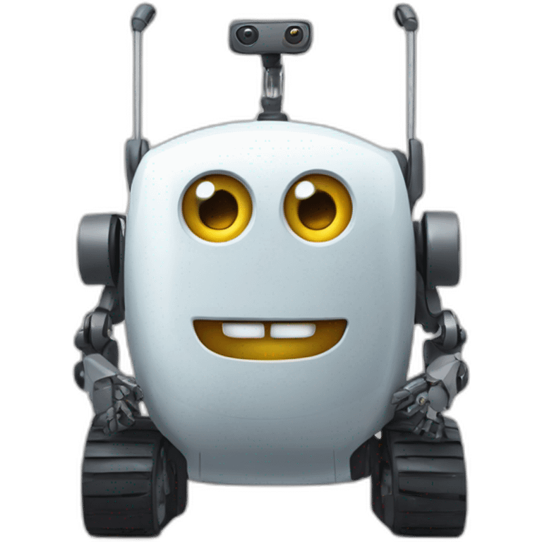 A wheeled Robot with touche screen as face and a Big smiley. He has a neck ans a head. emoji