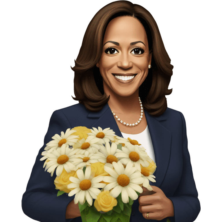 Kamala harris gives flowers to blonde woman emoji