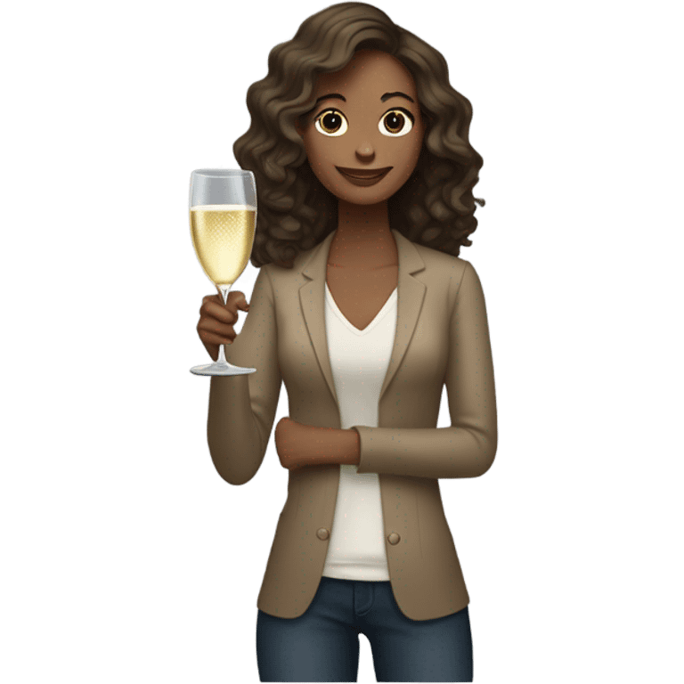 “Create an emoji of a woman with medium-toned skin, long wavy hair, holding a glass of champagne.” emoji